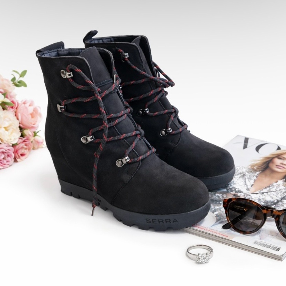 Serra Black Women's Wedge Boots